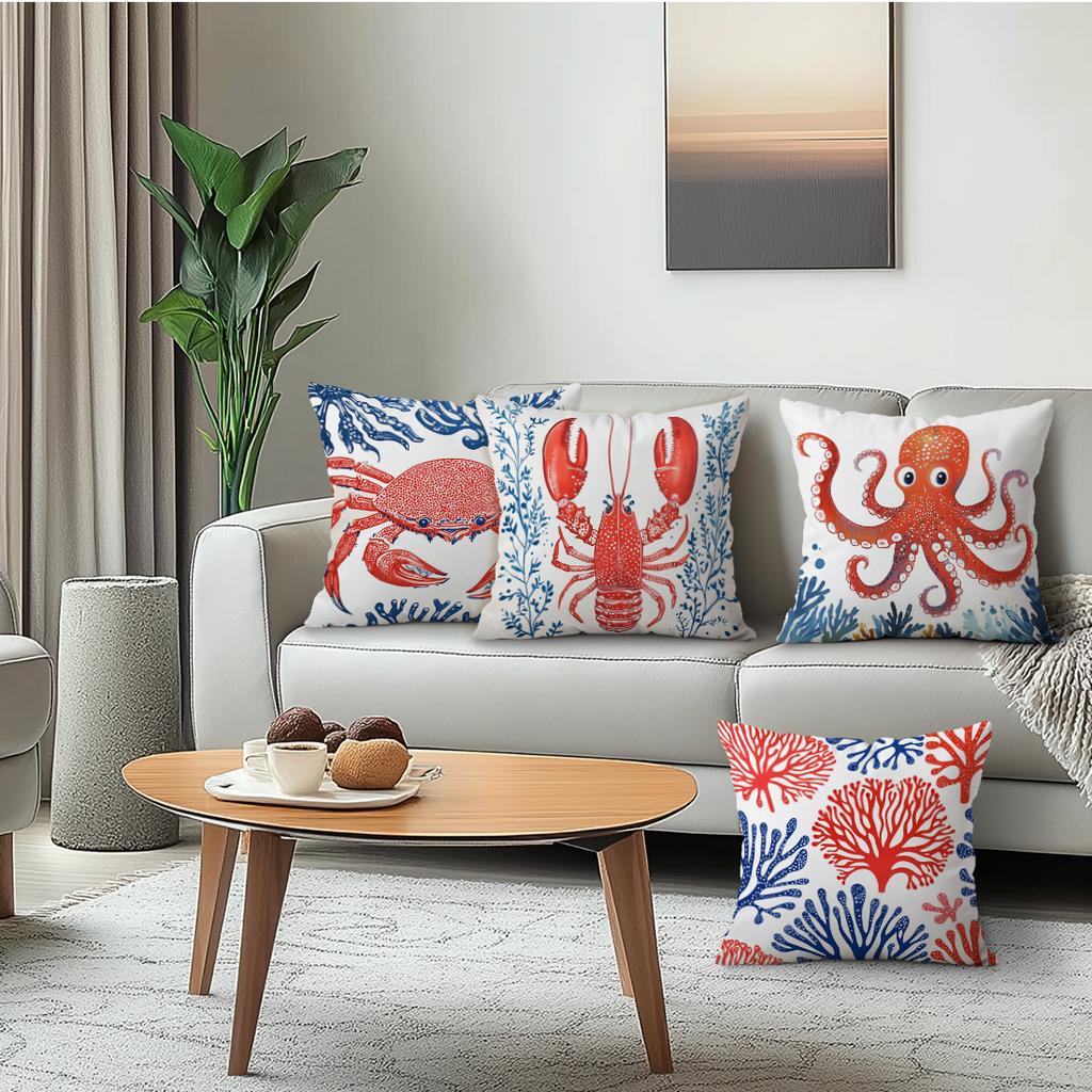 4pcs/set Marine Life Patterns Cushions Pillowcase Polyester Cushion Cover Throw Pillow Pillowcover Home Car Sofa Decor