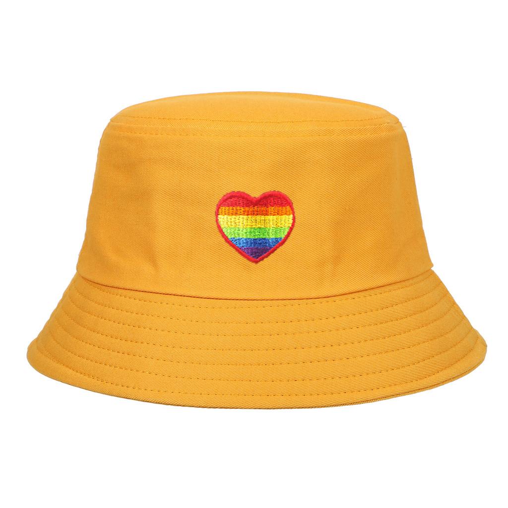 Regenbogen-Herz-Stickerei Fischerhut Mit Sonnenschutz Für Draußen Lässig Damen
