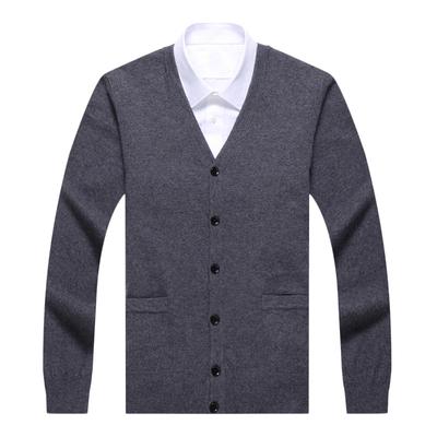 Nuovo Maglione Autunno e Inverno da Uomo Lana 100 Piatto Manica Lunga Taschino Cardigan Mezza Età e Anziano Cardigan di Lana