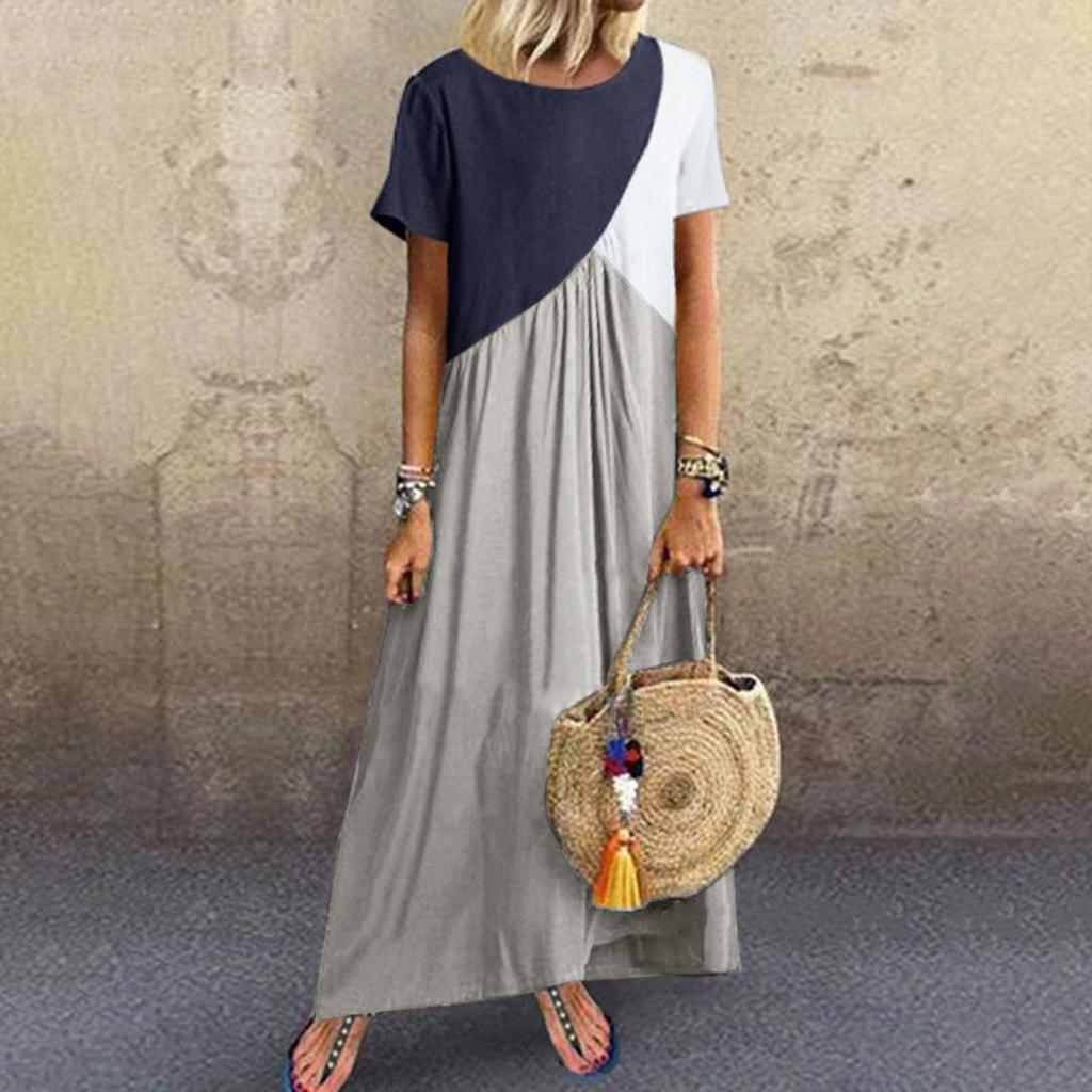 Women's Summer Fashion Contrast Color Stitching Skirt Large Size Dress