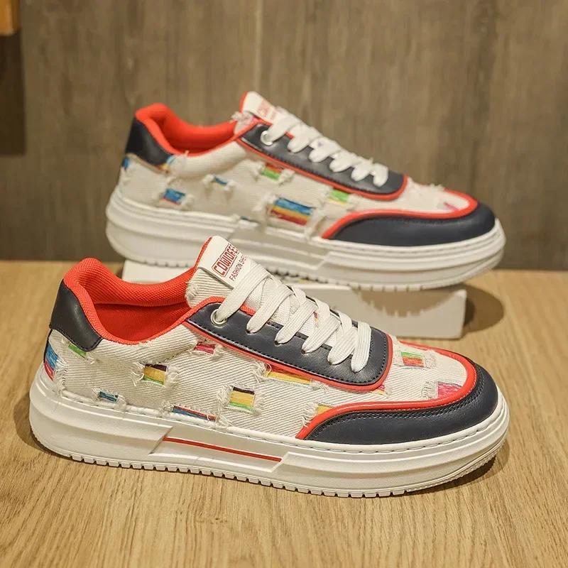 

Мужская парусиновая обувь для отдыха на природе, повседневная мужская обувь, парусиновая, дышащая, удобная, белая, со шнуровкой, на толстой подошве, для скейтбординга 44 красный