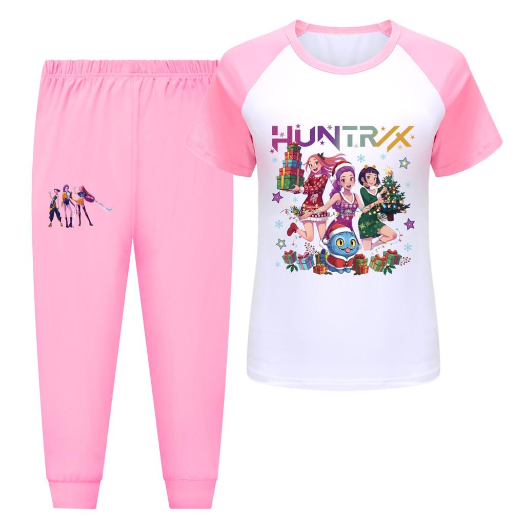 

5084 Kids Girls Rumi Zoey Mira Hunters Print T-shirt Pants Trouser Clothes Set 170cm рожевий