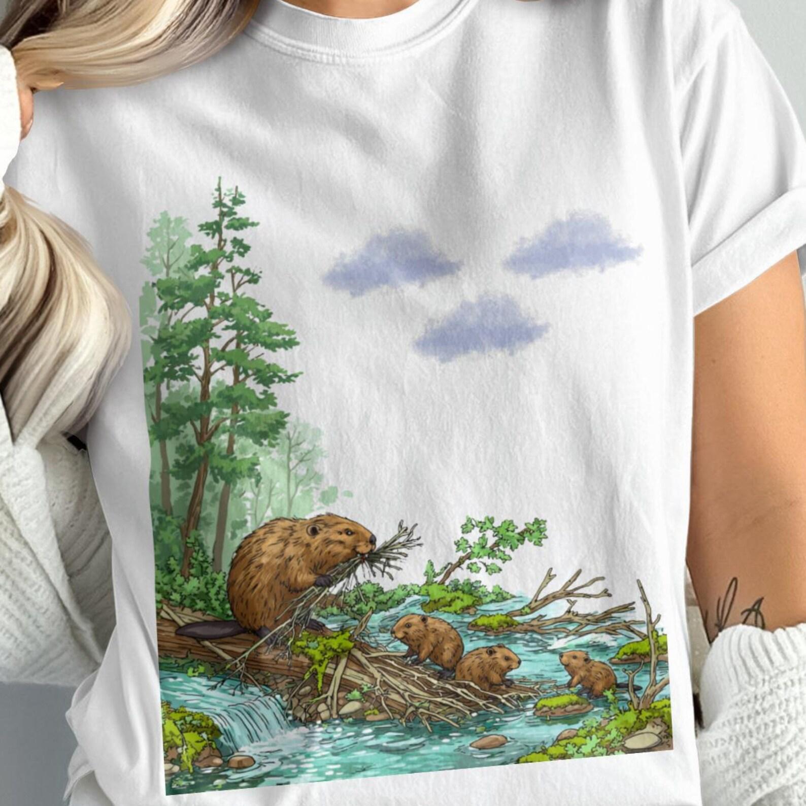 Beaver Family Dam Shirt | Funny Nature Scene Sweater | Retro Brown Beaver Top | Cute Wildlife Beaver Lover Gift Top. M