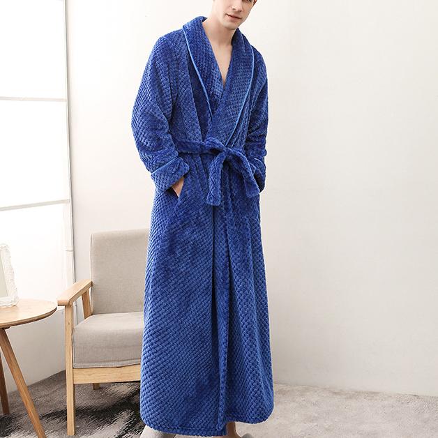 Coral Fleece Župan s dlouhým rukávem Domácí oblečení Silný flanel Pár Župan na spaní Šedá Podzim Zima Wam Volné Společenské oblečení