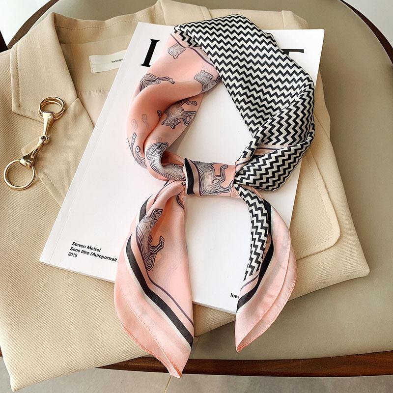 Imitation Silk Korean Style Fashion Square Scarf for Women Clavicle Decoration Small Scarf for Women Retro Simple Small Scarf Headband Tie Bag