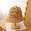 Portable Solid Color Women Fisherman Hat Weave Straw Bow Bucket Hat Wide Brim Korean Style Summer Sun Hat Hiking