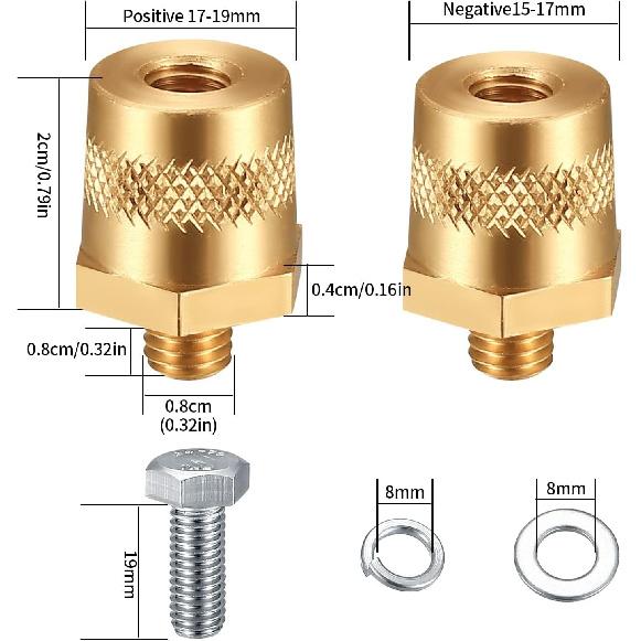 2 Packs Battery Terminal Connectors Set, Auto Battery Post Terminals Post Adapters, For M8 Top Or Side Post Threaded Terminal Charging Post Extender