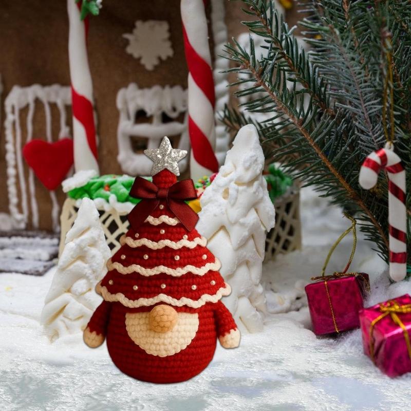 Crochet Christmas Tree Gnomes Set Soft Cotton Yarns Handmade for Festival Home Decoration Holiday Ornament