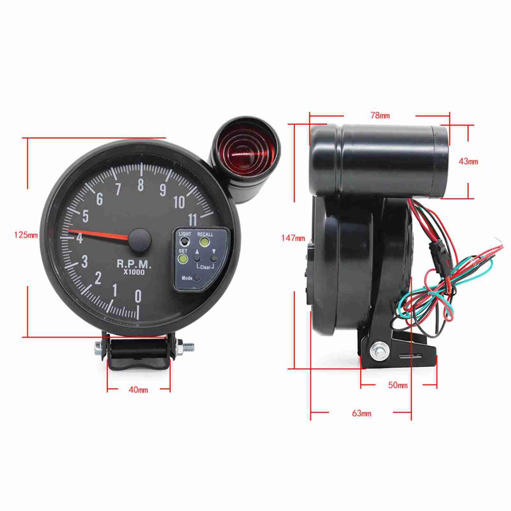 5 Inch Tachometer Gauge Black 7 Colors Backlight with Shift Light Peak Sound LED Flash When RPM Warning