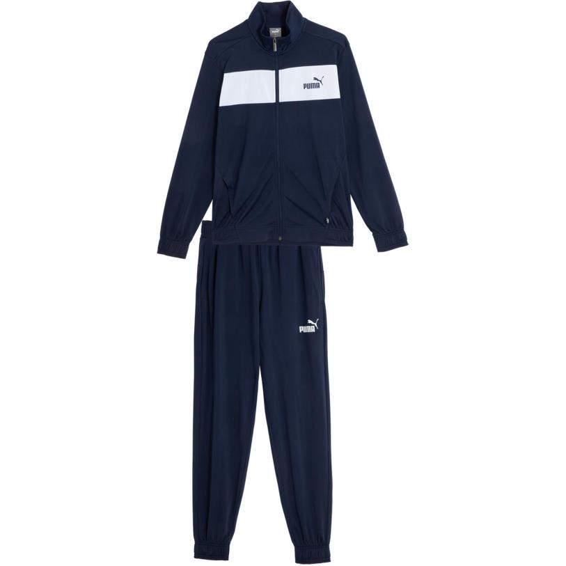 Puma Poly Suit Color Block Stand Collar Zip Top And Cuffed Pants Fleece Casual Sports Set Men suit Navy-Blue 678477-06