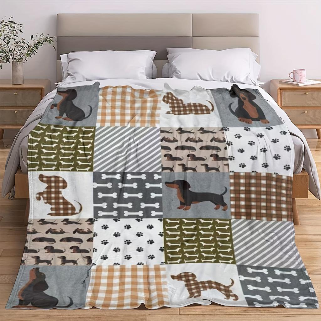 Lovely Animal Flannel Blanket Grid Dog Printed for Kids Bedroom Decoration Warm Soft Comfertable Blanket for Sofa Chair