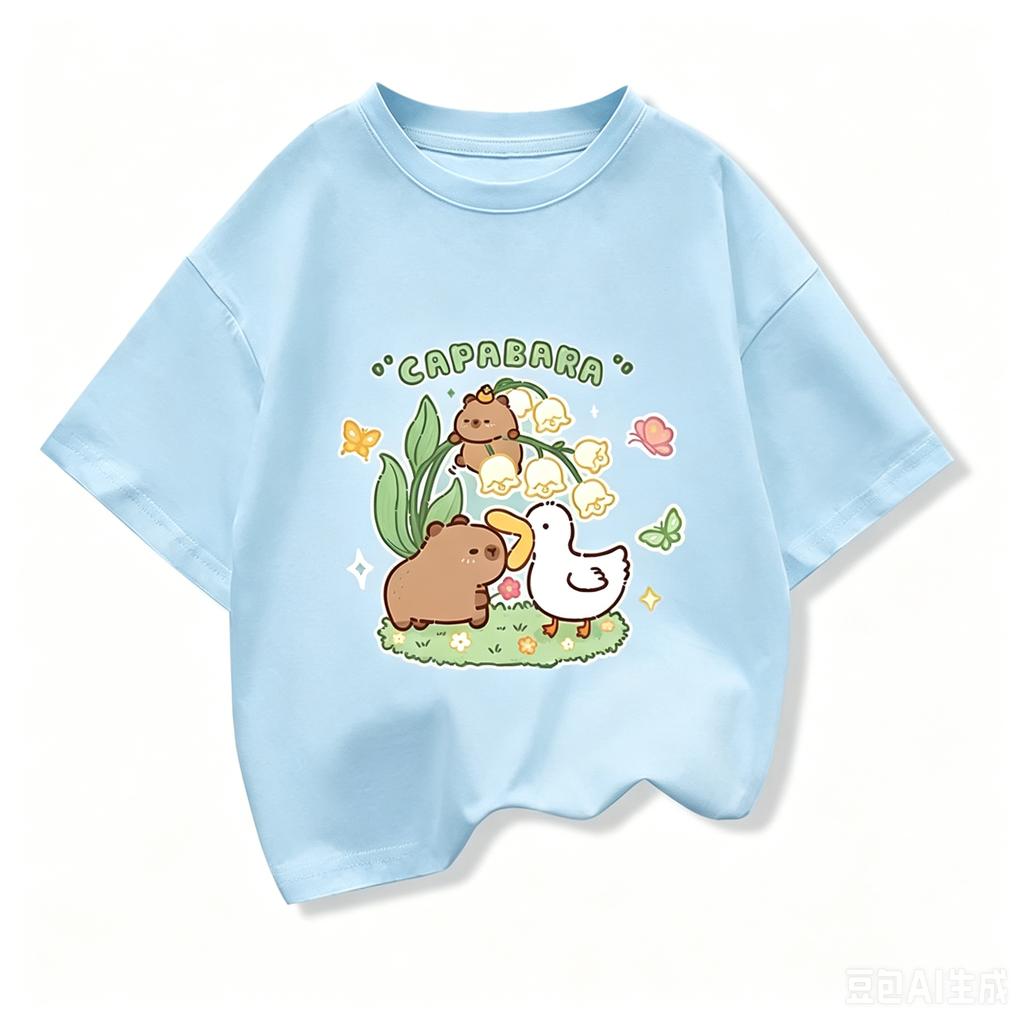 Girls Clothes Capibara Kids Clothing Tees Summer Printed Cartoon Short Sleeve Tshirt Girls Loose Casual Crewneck Tops T Shirts