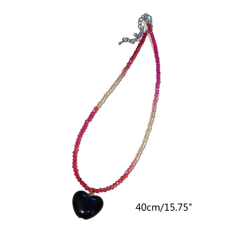 Fashion Sweet Heart Pendant Necklace Choker Neck Chain Elegant Clavicle Chain Gradient Crystal Beaded Necklace Jewelry