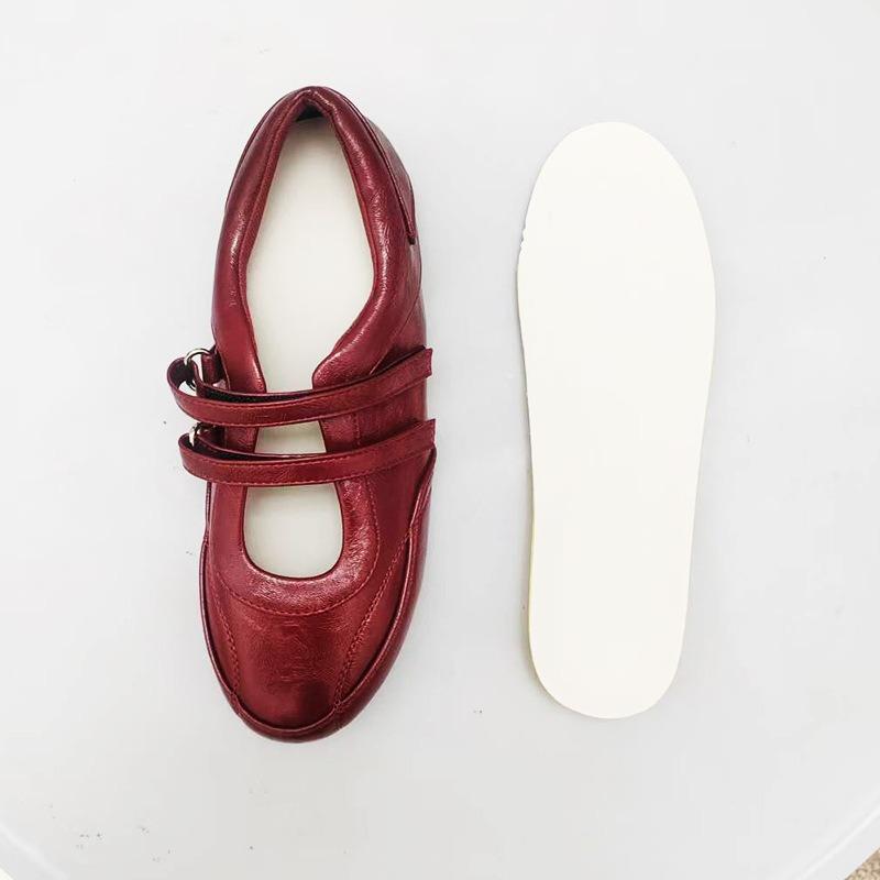 Women's Shoes Retro Red Mary Jane Shoes Women's Inner Height Increase Casual Ballet Shoes Flat Single Shoes Fashion