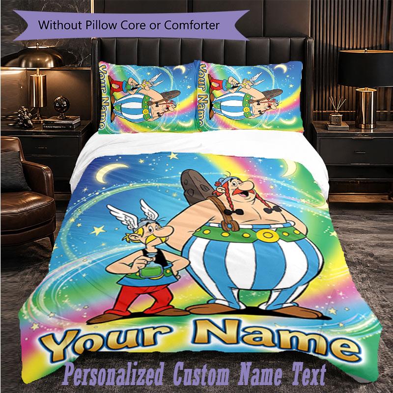 Personalized 3Pcs Bedding SetAsterix & Obelix Custom Text Duvet Cover Pillowcase Set Bedroom Gift