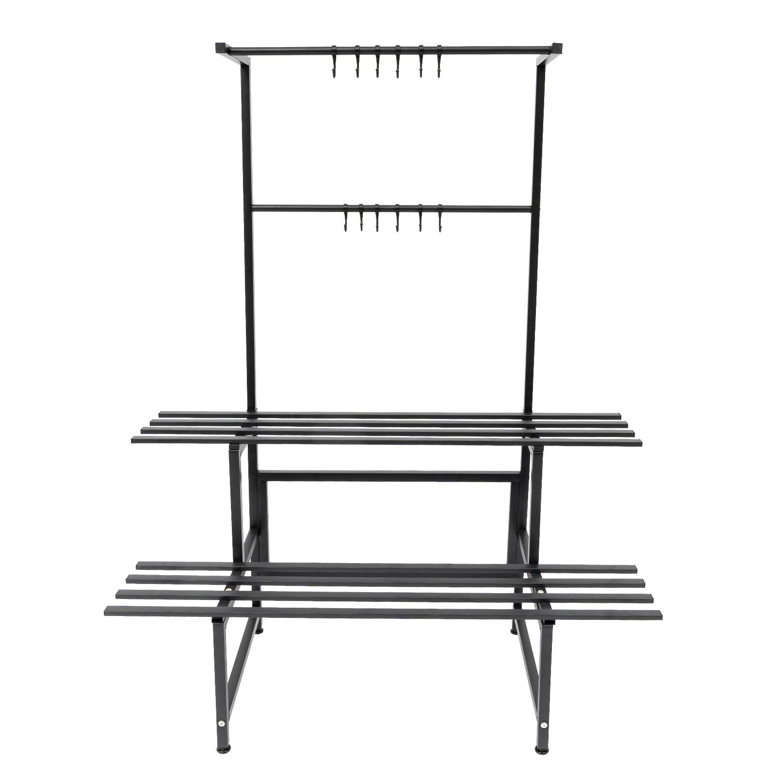 

2-ярусная подставка для растений с подвесными штангами, металлическая подставка для растений, подставка для растений с регулируемыми ножками для гостиных, фойе, спален чёрный