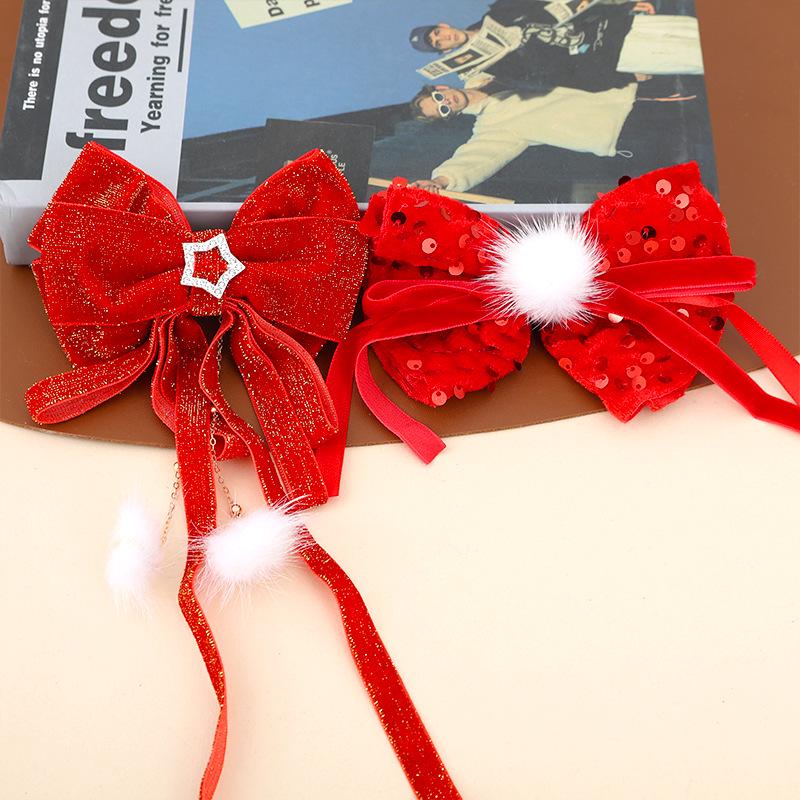 Festlicher roter Schleifenquasten-Haarclip für Mädchen und Frauen - Weihnachts- & Neujahrs-Pferdeschwanz-Accessoire