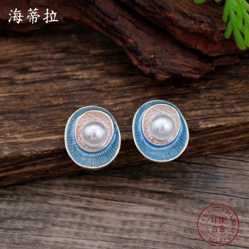 New enamel color irregular flower stud earrings pendant set women's fashion simple petal versatile necklace