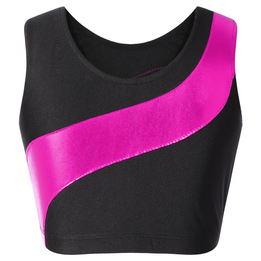 Girls Shiny Rhinestone Decor Dance Top Sleeveless Round Neck Jazz Performance Vest Tank Top