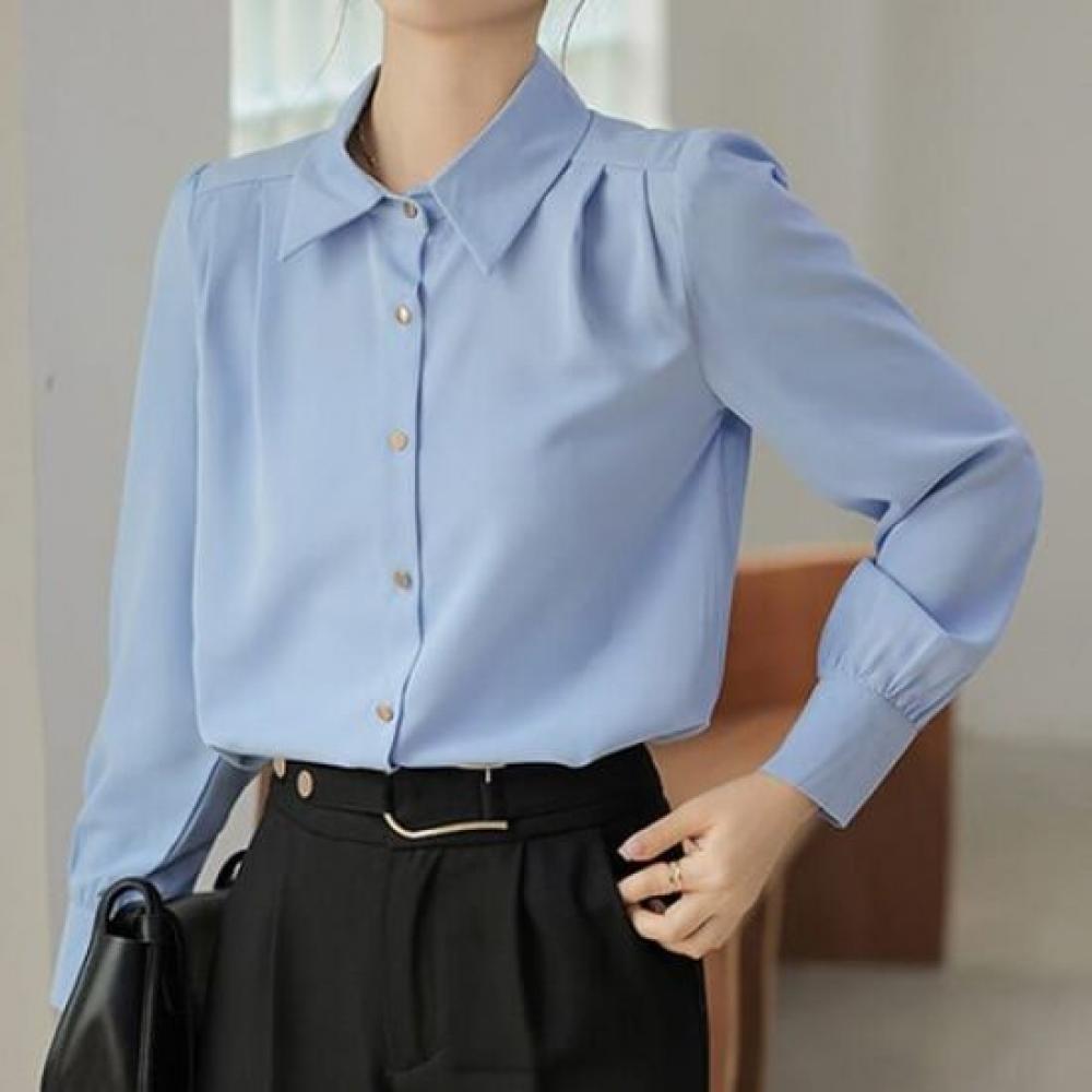 Navava Unisex Vintage Elegance Plain Long Sleeve Collar Shirt Nb2505