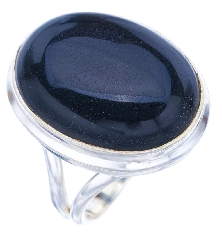 

StarGems® Natural Black Onyx Handmade 925 Sterling Silver Ring 5.25 F1759