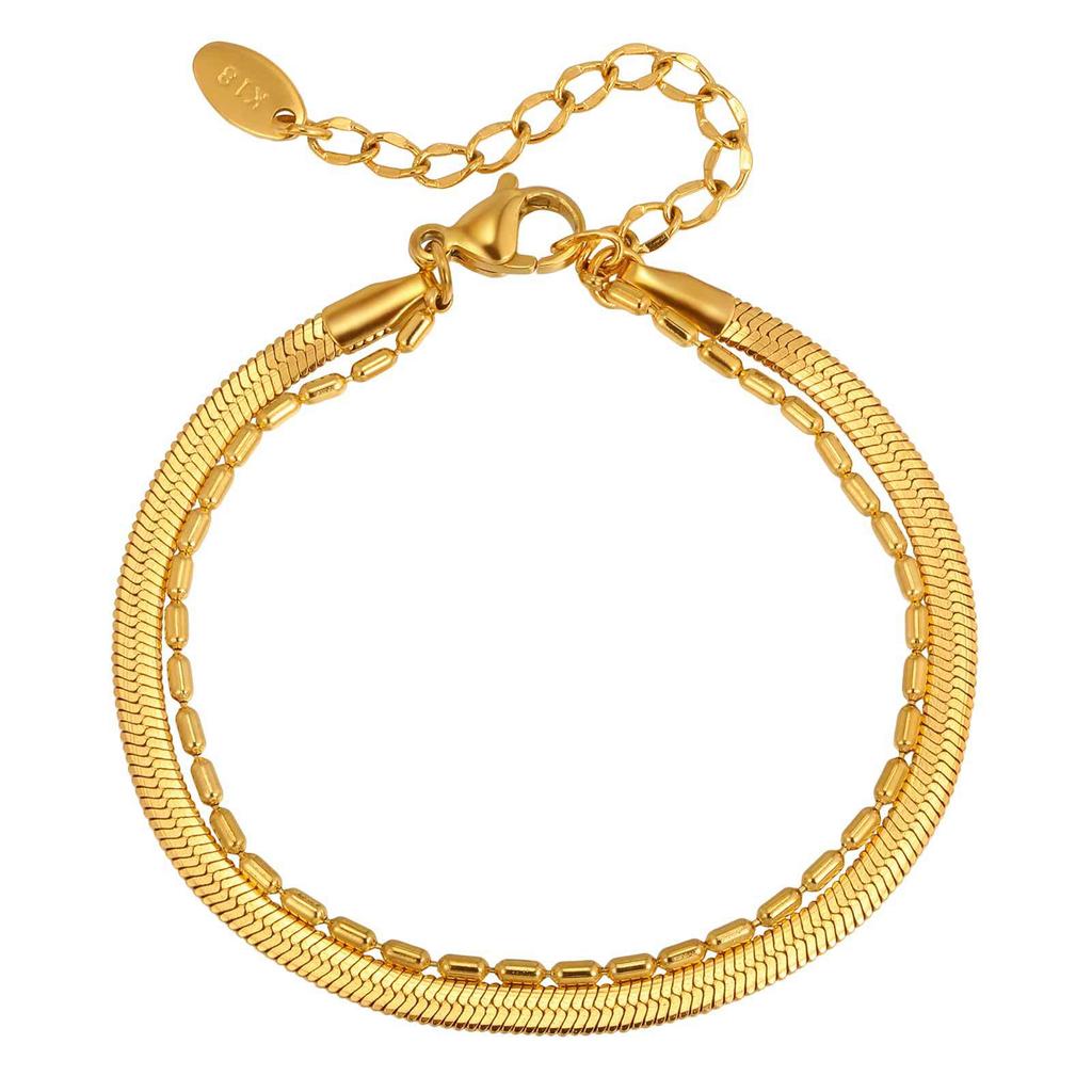 Wind Stainless Steel Bamboo Flat Snake Chain Double Stacked Bracelet, Ladies' Popular Jewelry Br-879