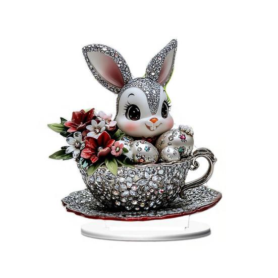 Iepuraș de Paște Acrilic Semn de Masă 2D Plat Ouă Floare Iepure Decorare Casă Living Ziua Îndrăgostiților Petrecere Sărbătoare Ornament de Masă