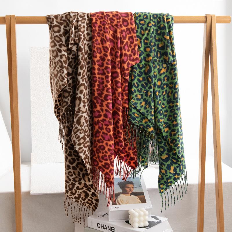 New Scarf Leopard Print Ethnic Style Cotton and Linen Feel Scarf Women's Imitation Cashmere Tassel Travel Beach Towel Shawl