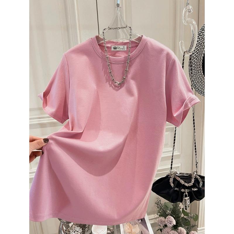 Large Version of Loose T-shirt for Women's Short-sleeved Pure Cotton Summer New Korean Version of Cute Girl Mid-length Top
