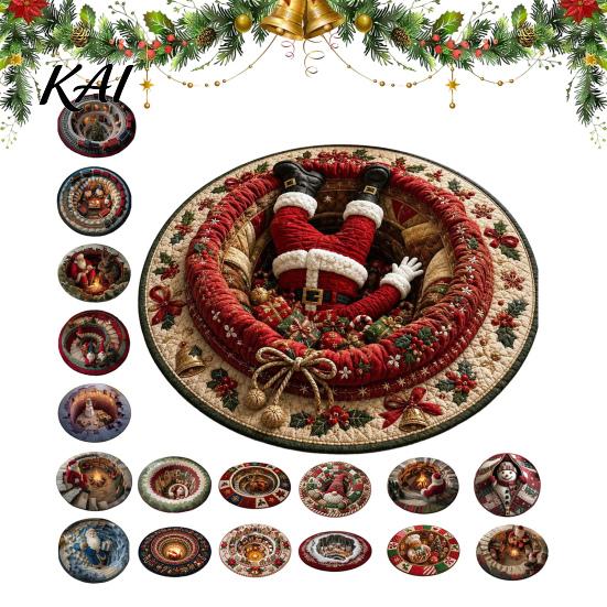 Indoor Christmas Rug 3D Round Rug, Optical Illusion Santa Claus Area 39 Holiday Decorative Inch Quilted-Like Floor Mat for Living Room Bedroom