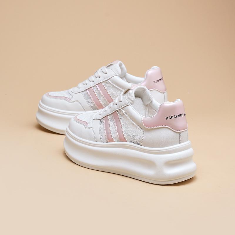 Mesh Breathable White Shoes for Women Spring Thick-soled Platform Thin Casual Shoes Color Matching Lace Sneakers