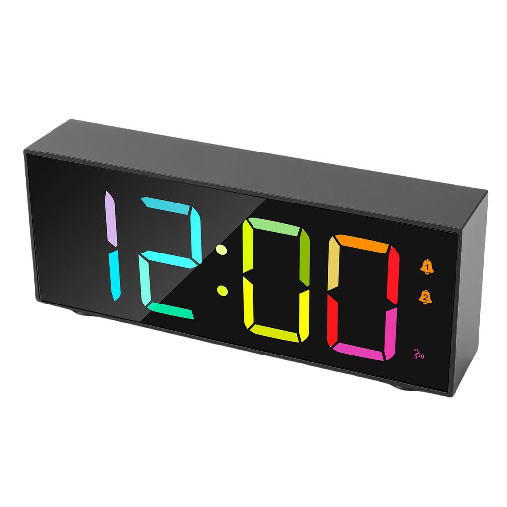 Electronic Desktop Alarm Clock 12 24 Hour LED Display Adjustable Volume RGB Dynamic Screen Alarm for Bedroom Black