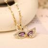 Luxury Brand Purple Crystal Swan Pendant Necklace for Women Charm Fashion Stainless Steel Bride Collar Jewelry Gift Colorfast