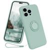 For iPhone 15 Pro Ring Kickstand Case Liquid Silicone Anti-scratch Phone Cover with Wrist Rope