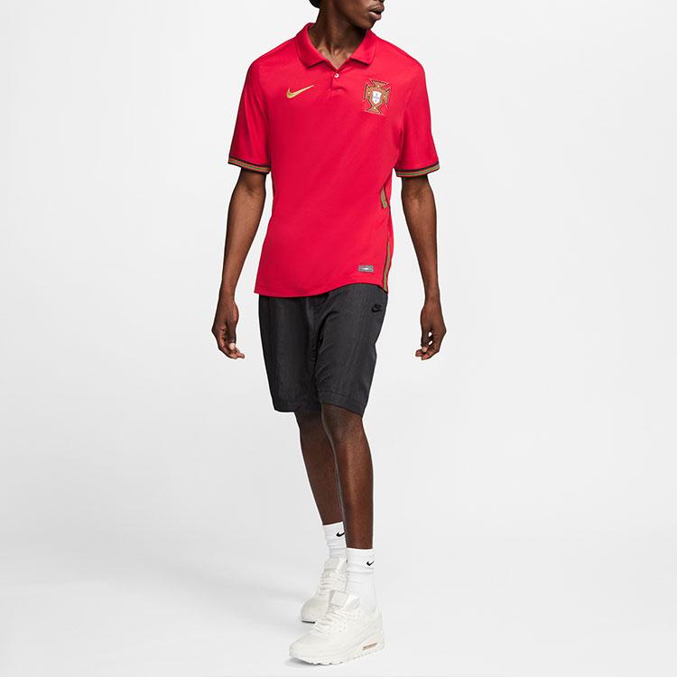 Nike Portugal 2020 Season Home Fan Edition Polo Collar Short Sleeve Football Jersey Men Tops Red CD0704-687