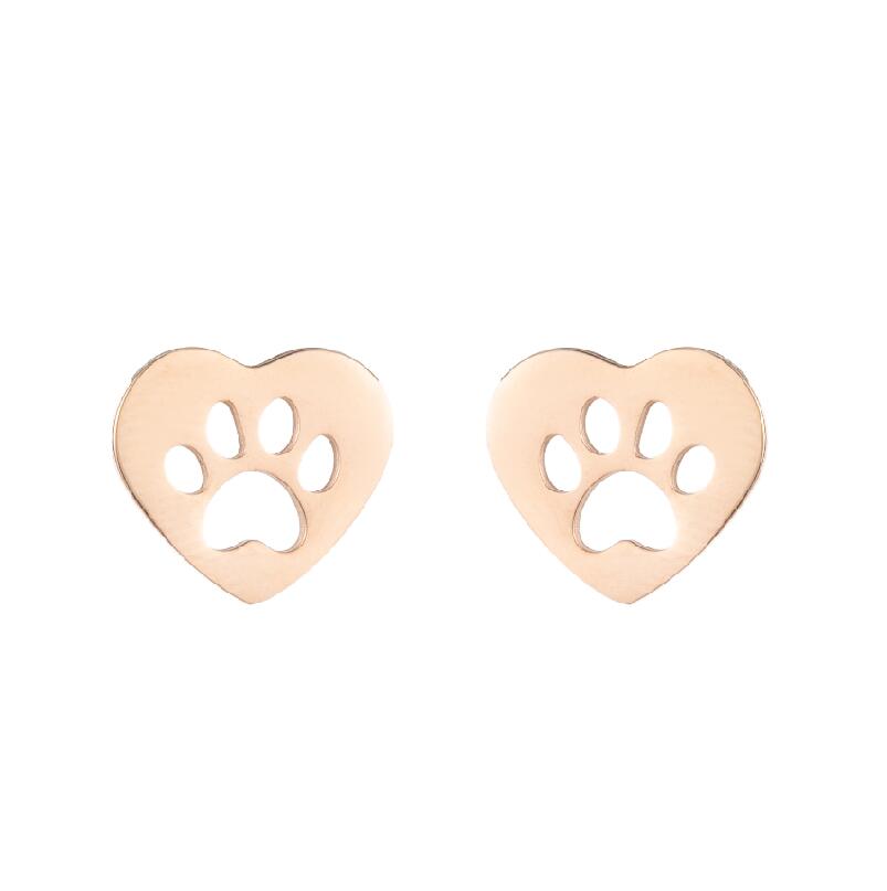 Cute Pet Dog Paw Print Stud Earrings Mini Golden Color Sweet Stainless Steel Ear Studs For Women Girls Fashion Zircon Gifts