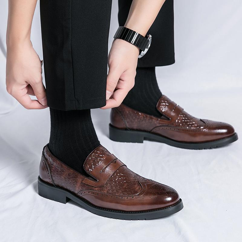 Foreign Trade Korean Version of Business Leisure Foot Cover Men's European and American Large Size Brock Loafers Fashion Open Smile Lazy Leather Shoes
