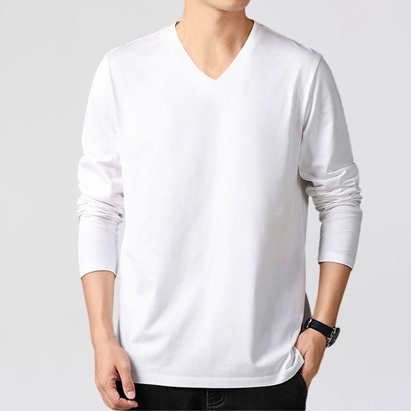 Minimalistisches Herren-V-Ausschnitt Langarm-T-Shirt Weicher Strickstoff Bequemes Oberteil für alle Jahreszeiten