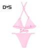 2Pcs/Set Women Bikini Set Halter Padded Wireless Bikini Bra High Waist Swimming Briefs Set Split Design Solid Color Swimsuit