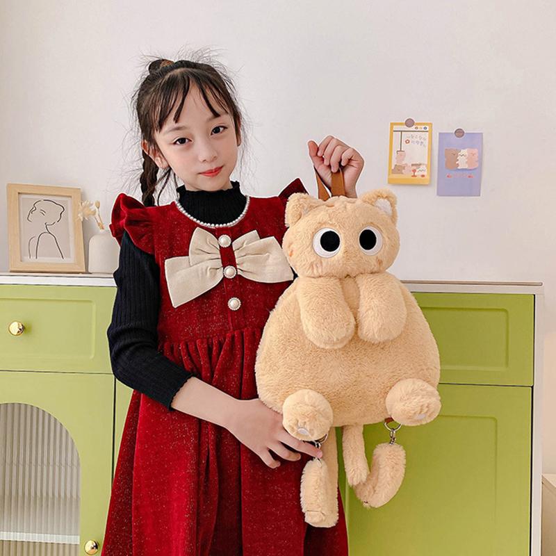 Kawaii Big Eyes Cat Plush Backpack Cute Large-Capacity Stuffed Animals Bags Girls Soft Toy Gifts