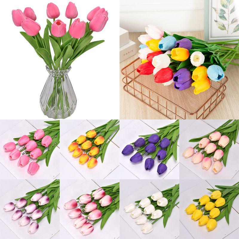 False Artificial 10pc Tulip Flower Fake Pu Real Touch Bouquet Home Wedding Decor