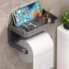 Toilet Paper Holder with Phone Shelf Adhesive No Punch Wall Mounted Tissue Rack for Hotel Bathroom Home Use
