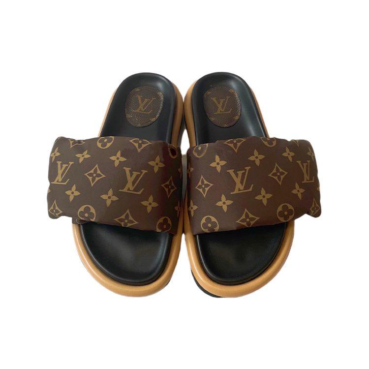 Louis Vuitton Down Slippers Women's Black Brown 1A98GT