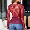 Women's Mesh Lace See-through Sexy Long Sleeve Top Sheer Shirt