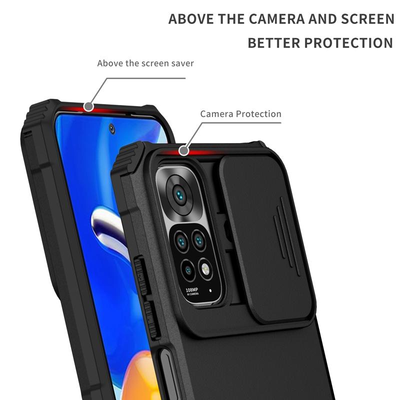 Slide Lens Case for Xiaomi Redmi Note 11S Note11 4G Hybrid Armor Shockproof Kickstand Cover For Redmi Note 11 Pro Cases