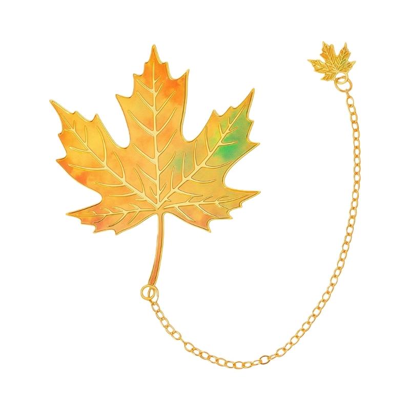 Fall Leaves Metal Bookmarks with Chain Pendant Novel Fiction Page Marker Page Divider for Book Lover Teacher Adult