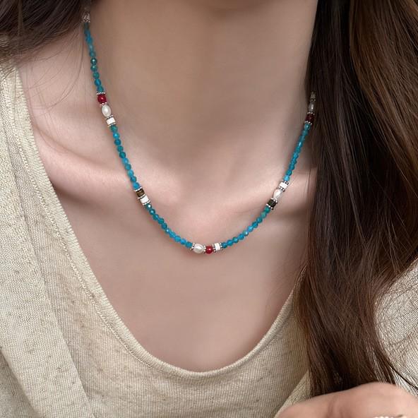 Turquoise Pearl Retro Choker - High-End Ethnic Style Gemstone Necklace for Women