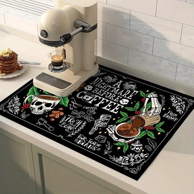 Coffee Printing Absorbent Mat Kitchen Antiskid Draining Coffee Dish Drying Quick Dry Bathroom Drain Pad Tableware Mats Decorate