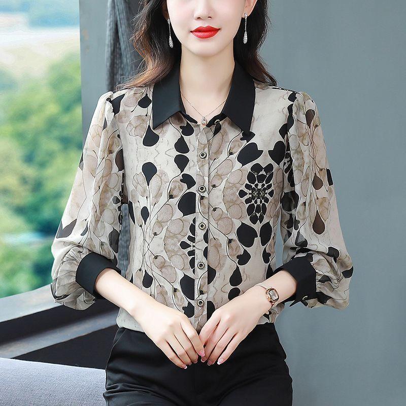 Dreiviertelarm Bedrucktes Chiffon-Hemd für Damen Sommer Neuer Stil Mittellanges Hemd für Damen mit altersminderndem Stil und Stil