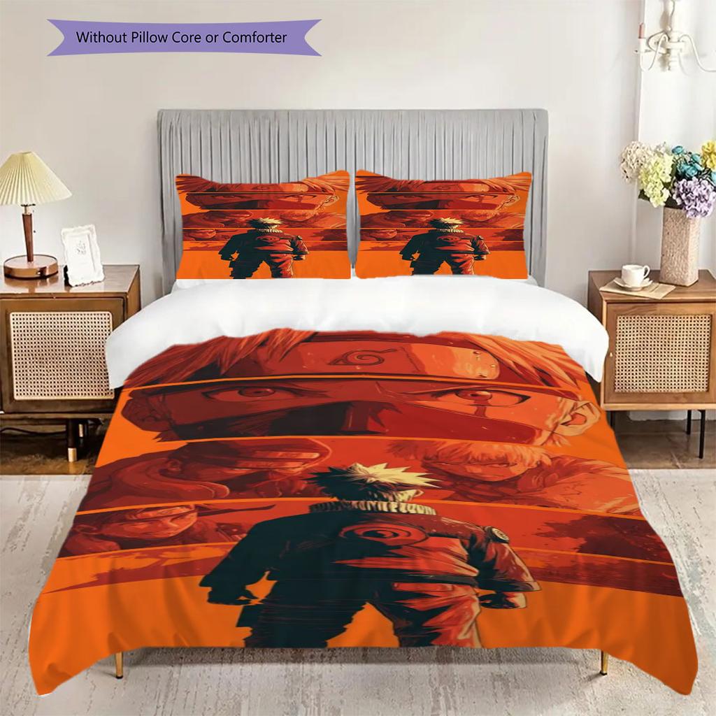 3pc Naruto-themed Printed Bedding Set( Without Core), Soft and Skin-friendly, Suitable for Bedroom or Guest Room